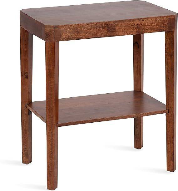 OnlineCraft Wood Side Table, Black, Decorative Two-Tier End Table for Use as a Bedroom Engineered Wood Side Table