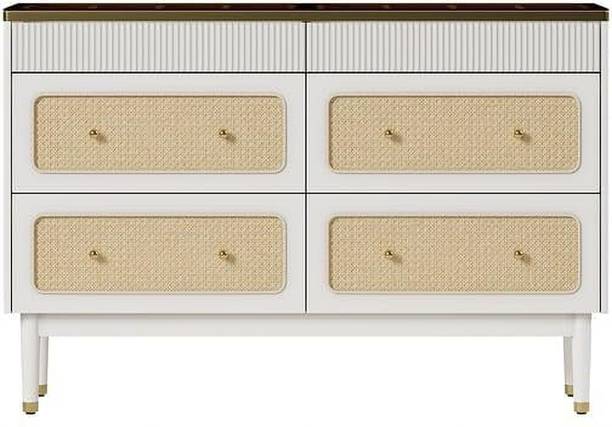 NG Decor 47" W Rattan 6 Drawer Dresser & Chest with Jewelry Display Storage Engineered Wood Bedside Table