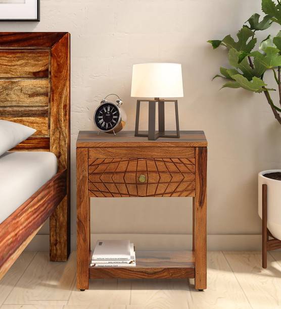 Woodsworth from Pepperfry Nuevo Sheesham Wood Bedside Drawer Table In Scratch Resistant Honey Oak Finish Solid Wood Bedside Table