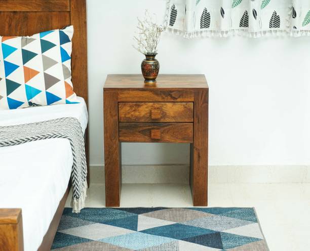 FURNISELAN Solid Wood Two Drawer Bedside Table For Bedroom Solid Wood Bedside Table