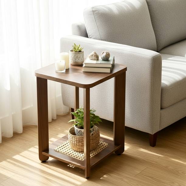 InoSlashed Inoslashed 17 Inch Table with Rattan Webbing Matt Engineered Wood End Table