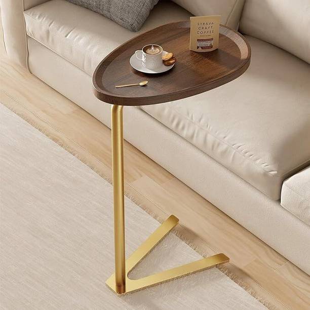 JPIRONS V-Shaped Side Table with Walnut Top, Gold Metal Base, Oval Coffee Table Metal End Table