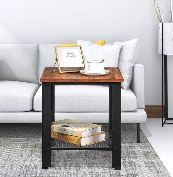 Indian Decor 292918 2-Tier Organizer Wood Metal Table,18" Side Small Snack Desk Nightstand Metal Side Table