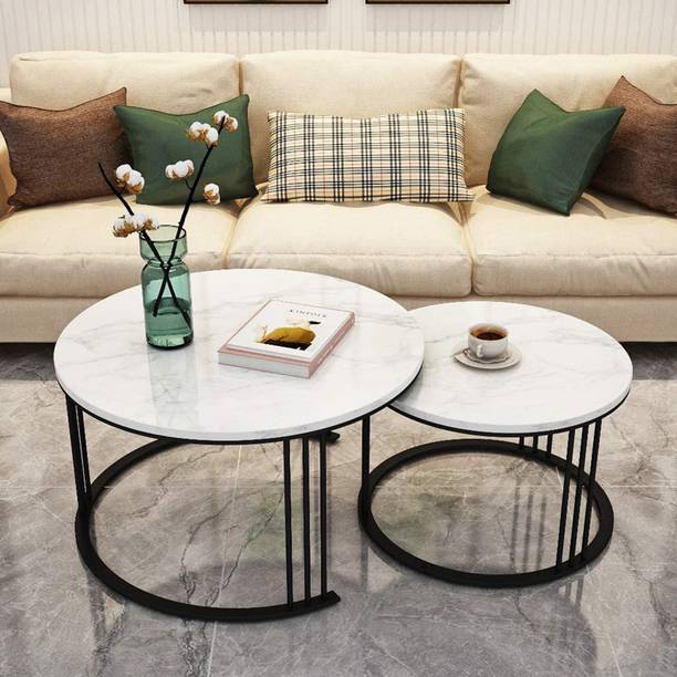 Vought Store Modern Round Side Table Set of 2 for Living Room Bedroom Iron Frame Wooden top Metal End Table