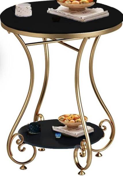 manzees Wrought Iron Premium look Gold-Black Iron Side Table | Coffee Table Engineered Wood Bedside Table