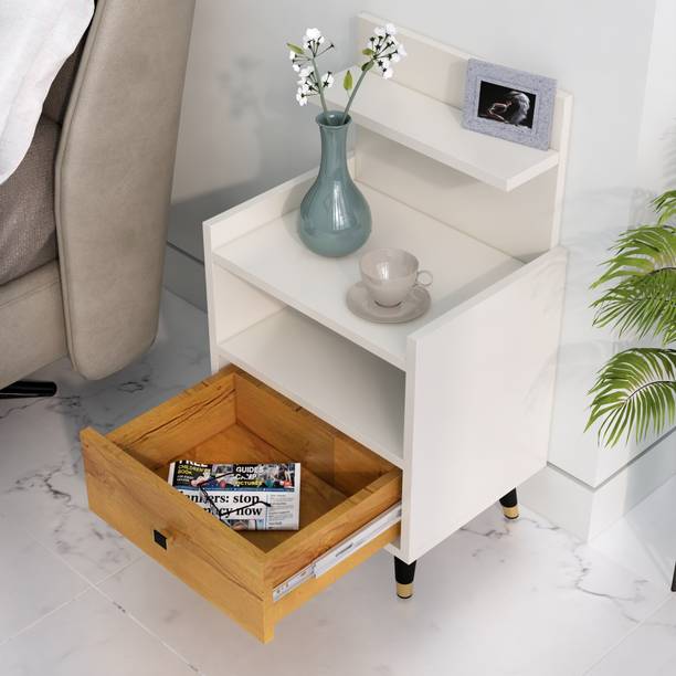 Hexa Red Bed Side Table with 1-Drawer, Nightstand, Bedrooms, Storage Cabinet Engineered Wood Bedside Table