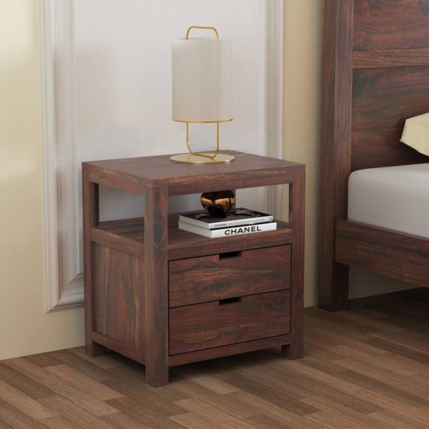 G.T ARTS Solid Sheesham Wood Bedside Table with 2 Drawer & 1 Open Shelf Storage Solid Wood Bedside Table