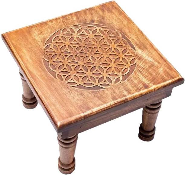 MARYAM WOOD HANDICRAFT Handcrafted Wooden Decorative Stool – Flower of Life Carving Solid Wood Bedside Table