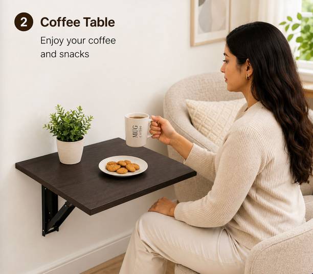KAWACHI Kawachi Wall Mounted Folding Table | Laptop, Study & Coffee Desk Wenge Black Engineered Wood Bedside Table