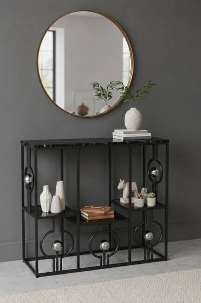 ARTROCK Modern Gold Console Table with Storage Shelves, Wooden Top Entryway Table Engineered Wood Console Table