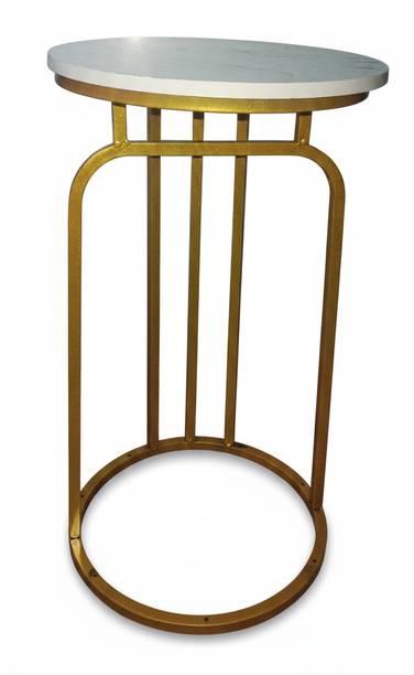CROWN ART SHOPPEE Modern Round Side Table with White Marble Top & Gold Metal Frame Metal End Table