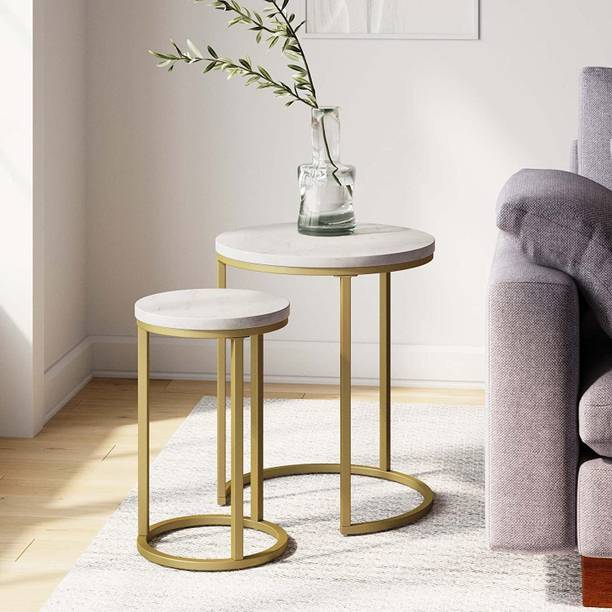 Standar Industries Nesting Round Glam End or Side Table Set of 2 for Living Room Engineered Wood Coffee Table