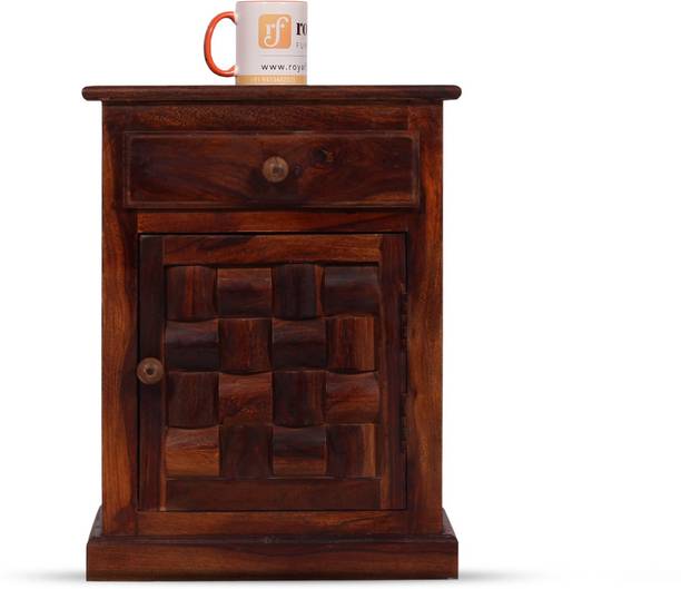 ROYAL FINISH Single Nivora 1 drawer,1 door Box,Floor Protector,Natural Colour, Matte Finished Solid Wood Bedside Table