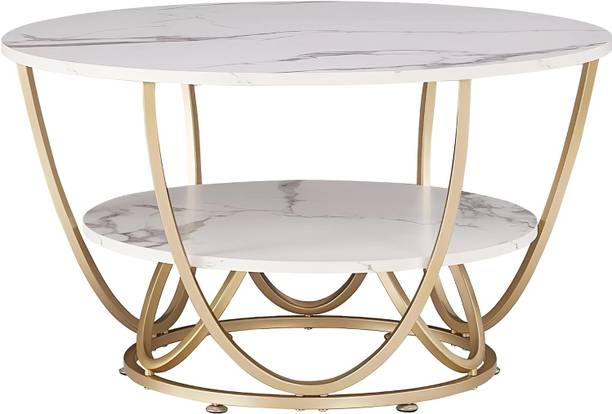 Wudan Haat White & Gold Modern Coffee Table for Living Room & Bedroom Engineered Wood Coffee Table
