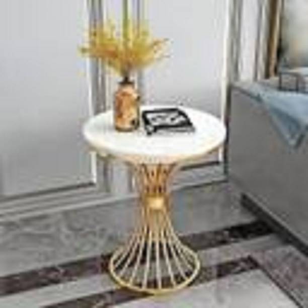 S.K furniture art Finish Color - White & Gold Engineered Wood Side Table