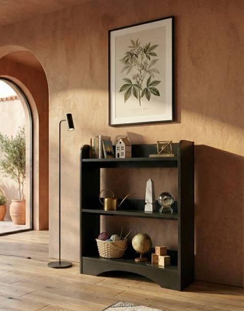 Home Makeover Group Premium MDF Matte Black Bedside Table with Open Storage Shelves Engineered Wood Side Table