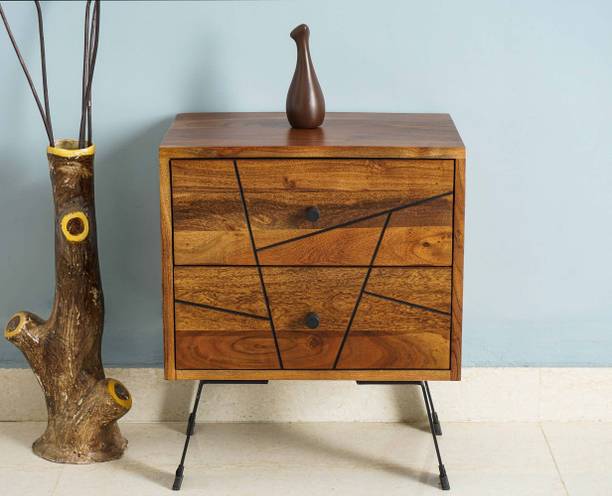 FURNISELAN Solid Wood Two Drawer Storage Bedside Table For Bedroom Solid Wood Side Table