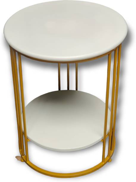 manzees Wrought Iron Beautiful Finish Gold White Sofa Side Table | Bedroom Table Metal Side Table