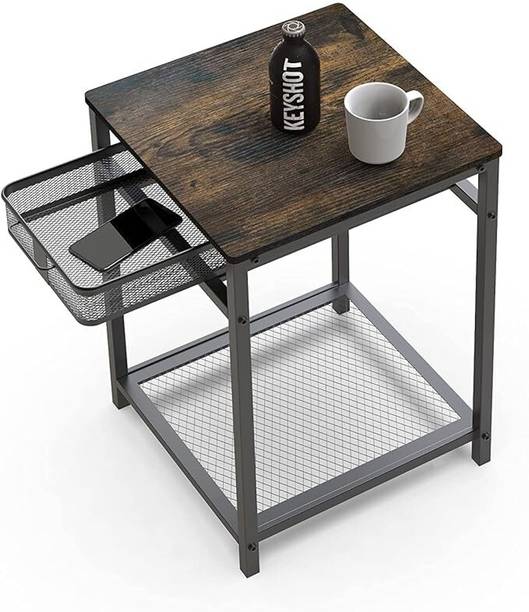 Indian Decor 48170 End Table, 2-Tier Side Table with Storage Drawer Basket Metal Side Table
