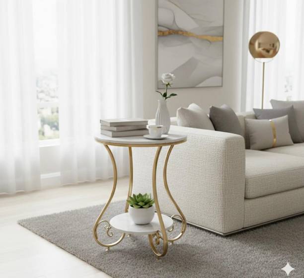 Aliferous Art Round Side Table Gold Metal Frame, 2 Tier Coffee Table For Living Room Bedroom Metal Side Table
