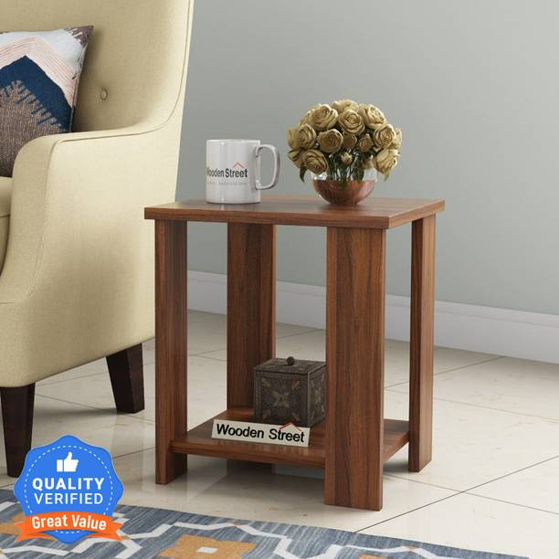 Wooden Street Facile Premium Engineered Wood Exotic Teak Finish Bed Side Table Small Table Engineered Wood Side Table