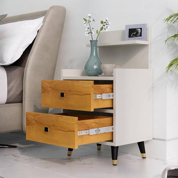 Hexa Red Bed Side Table with 2-Drawer, Nightstand, Bedrooms, Storage Engineered Wood Bedside Table