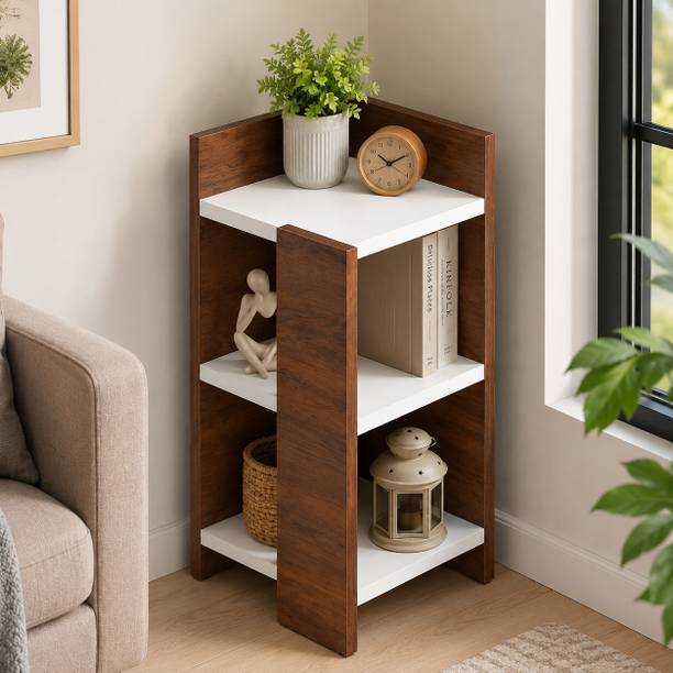 YESMOM Corner Bedside Table with 3 Tiers Open Storage Modern Sofa Side Table Wooden Engineered Wood Corner Table