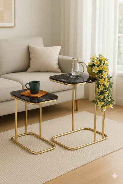 The Evozal Craft Premium Modern Series coffee table set of 2Black Golden mdf top marble finish Engineered Wood Coffee Table