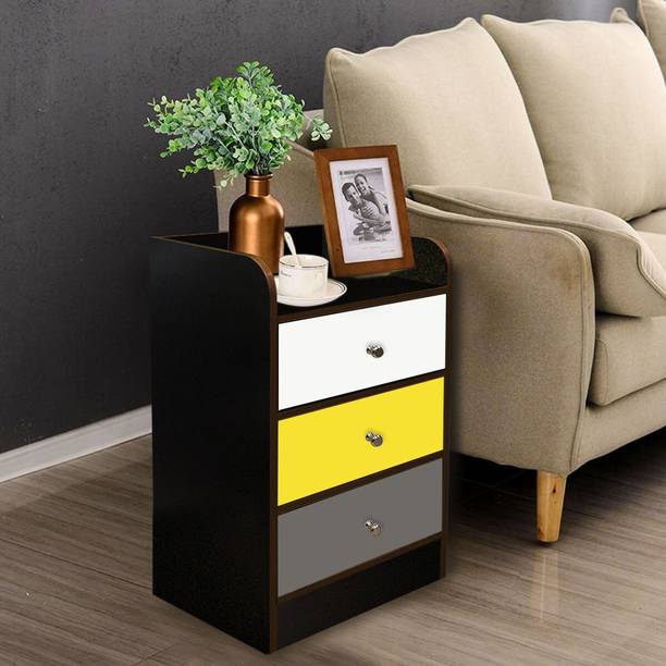 KAWACHI Wooden Sofa Bedside Table With 3 Drawers Table Engineered Wood Bedside Table