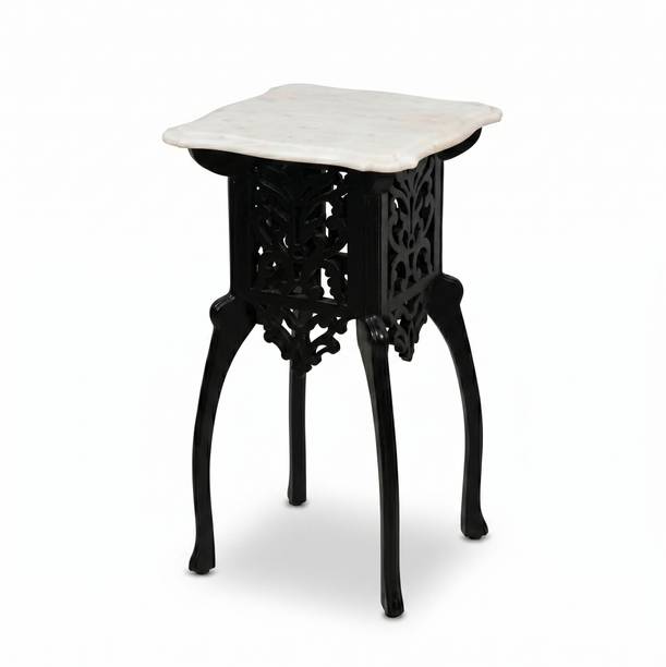 TIMELESS ARTISAN HIRAN MARBLE TOP TABLE Solid Wood Side Table
