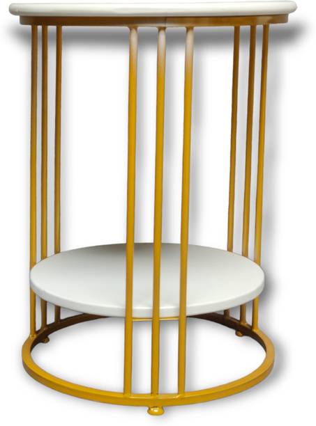 manzees Heavy duty Iron Premium Finish Gold White Side Table | Bedside Table Metal Side Table
