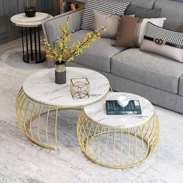 Z H Handicrafts Modern Coffee Table Set of 2 Nesting Tables Small Round Table Metal Side Table