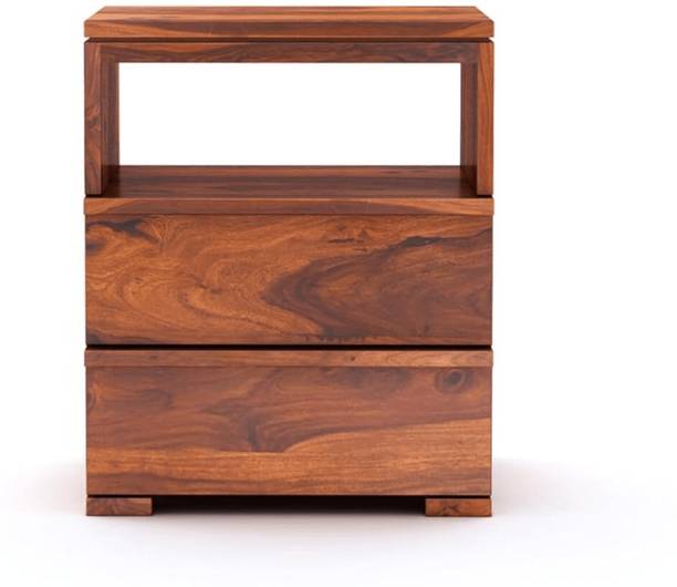 KART HANDICRAFTS Sheesham Wood Bedside End Table with 2 Drawer&Open Shelf Storage for Bedroom Solid Wood Bedside Table