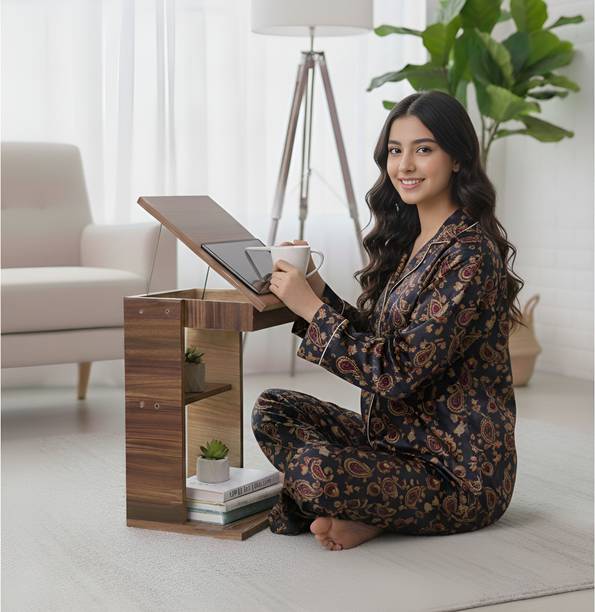 Asaroy C-Shaped Side Table – Folding Laptop Desk & Multi-Function Storage Shelf Engineered Wood Side Table