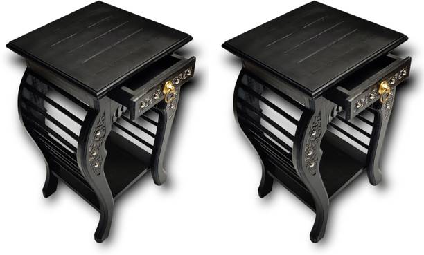 manzees Premium Wooden Floral Bedside Table with Drawer | Living Room Table Solid Wood Bedside Table