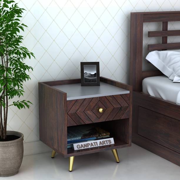 Ganpati Arts Wave Sheesham Bedside Table with Drawer for Bedroom/Living Room/Hotel Solid Wood Bedside Table