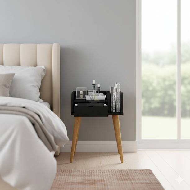 CROWN ART SHOPPEE Mid-Century Modern Bedside Table with Storage Engineered Wood Side Table