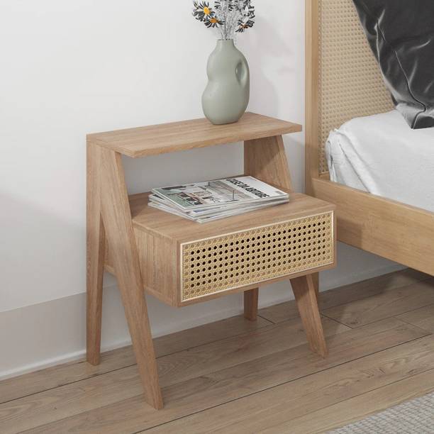 Shagun Arts HEXA Rattan Woven Cane Webbed Solid Sheesham Wood Side Table For Bedroom || Solid Wood Side Table