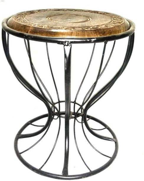 Giftoshopee Wrought Iron Bedside Table/Sofa Side Table Engineered Wood Side Table