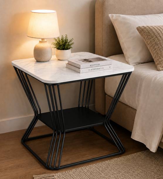 ARTROCK Modern Square Side Table with Storage Shelf, Metal Frame End Table Engineered Wood Side Table
