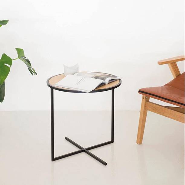 Indian Decor 48271 Round Solid Wood Coffee Table, Modern Side Table for Living Room & Bedside Metal Side Table