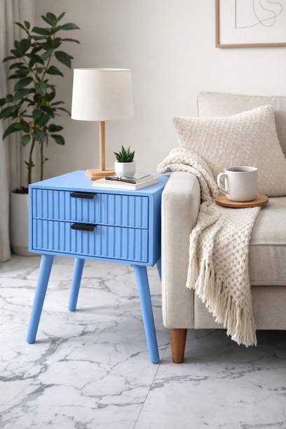 Device Bas with BROWN ART SHOPPEE Line Design Bed Side Nightstand Lamp Table with 2 Drawers for Home Engineered Wood Bedside Table