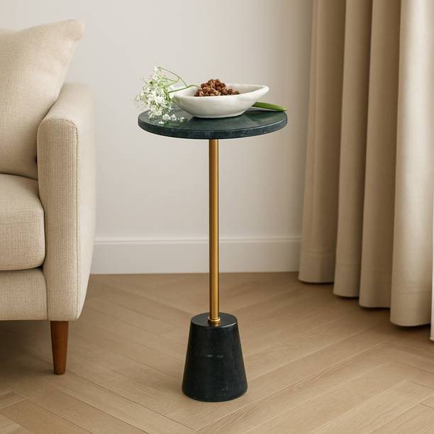 Little Extra Green Marble Side Table with Iron Road Metal Side Table