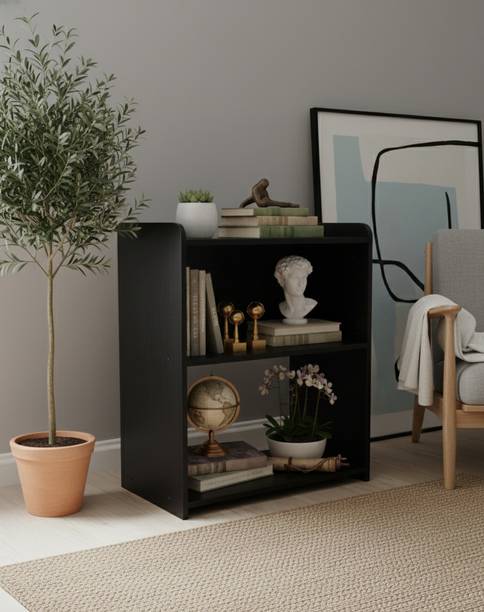 NIVANYA DECOR Modern Matte Black Bedside Open Shelf | Multi-Purpose Book & Storage Rack | Engineered Wood Bedside Table
