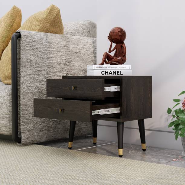 Hexa Red Bed Side Table with 2-Drawer, Nightstand, Bedrooms, Storage Cabinet Engineered Wood Bedside Table