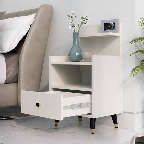 Hexa Red Bed Side Table with 1-Drawer, Nightstand, Bedrooms, Storage Cabinet Engineered Wood Bedside Table