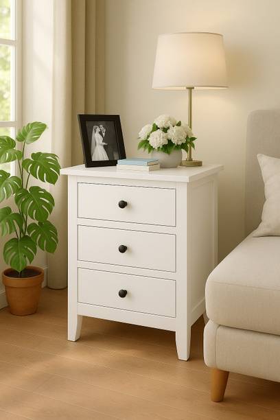 UrbonArts 3 Drawer Nightstand for Bedroom & Living Room Solid Wood Bedside Table