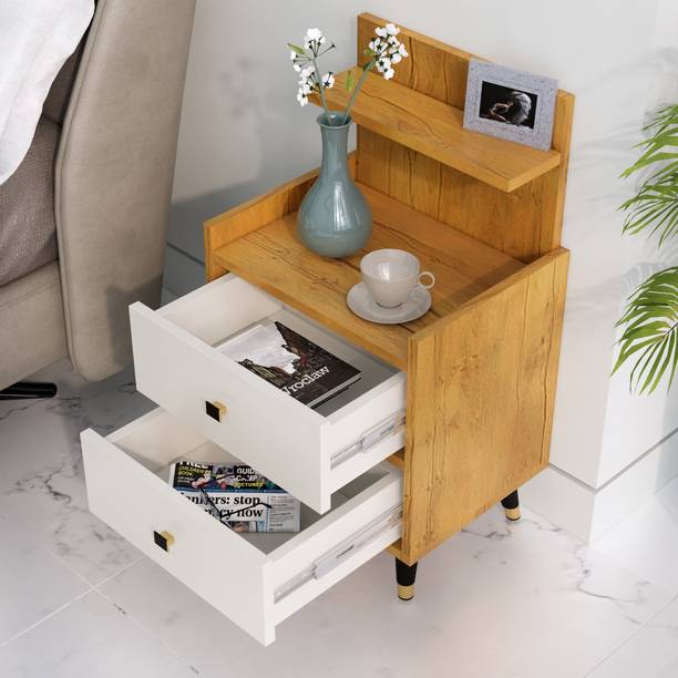 Hexa Red Bed Side Table with 2-Drawer, Nightstand, Bedrooms, Storage Cabinet Engineered Wood Bedside Table