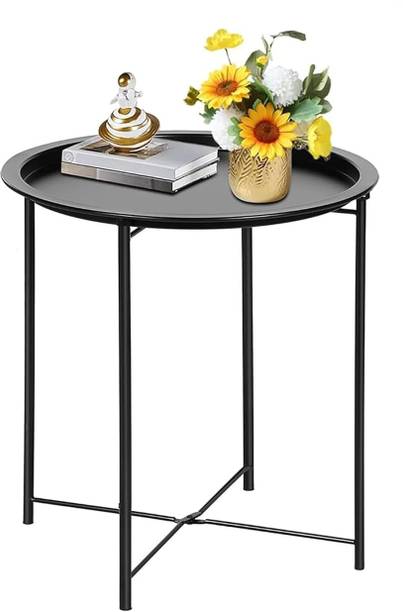 KriShyam ® Round Tray Side Table, Removable Serving Tray Top, X-Frame Metal Side Table