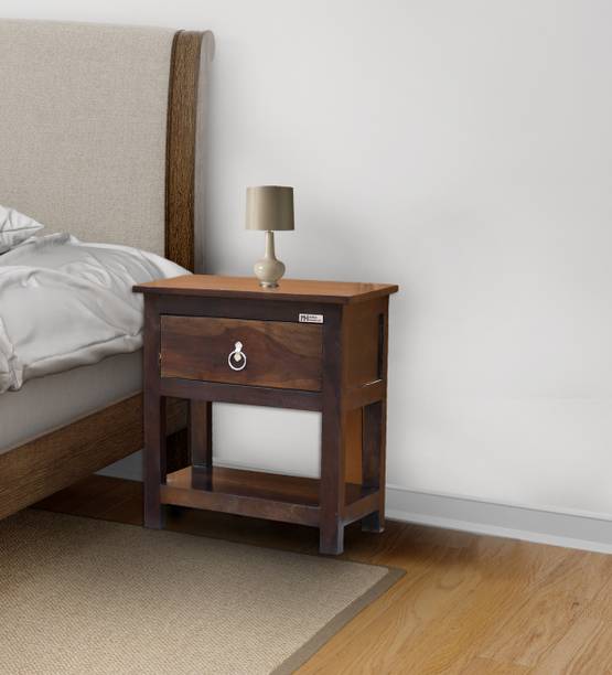 Meera Handicraft Wooden Bedside Table, Nightstand with Shelf & Drawer Storage for Home, Bed Room Solid Wood Bedside Table
